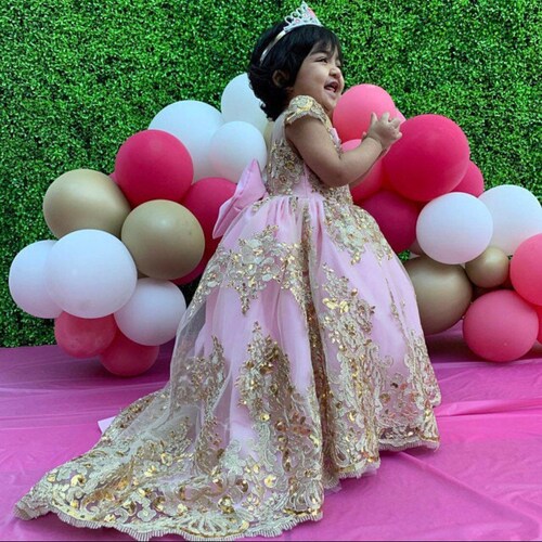 Princess Gown Pink and Golden Lace Dress Long Length Gown - Etsy Princess Gown Pink and Golden Lace Dress Long Length Gown - Etsy