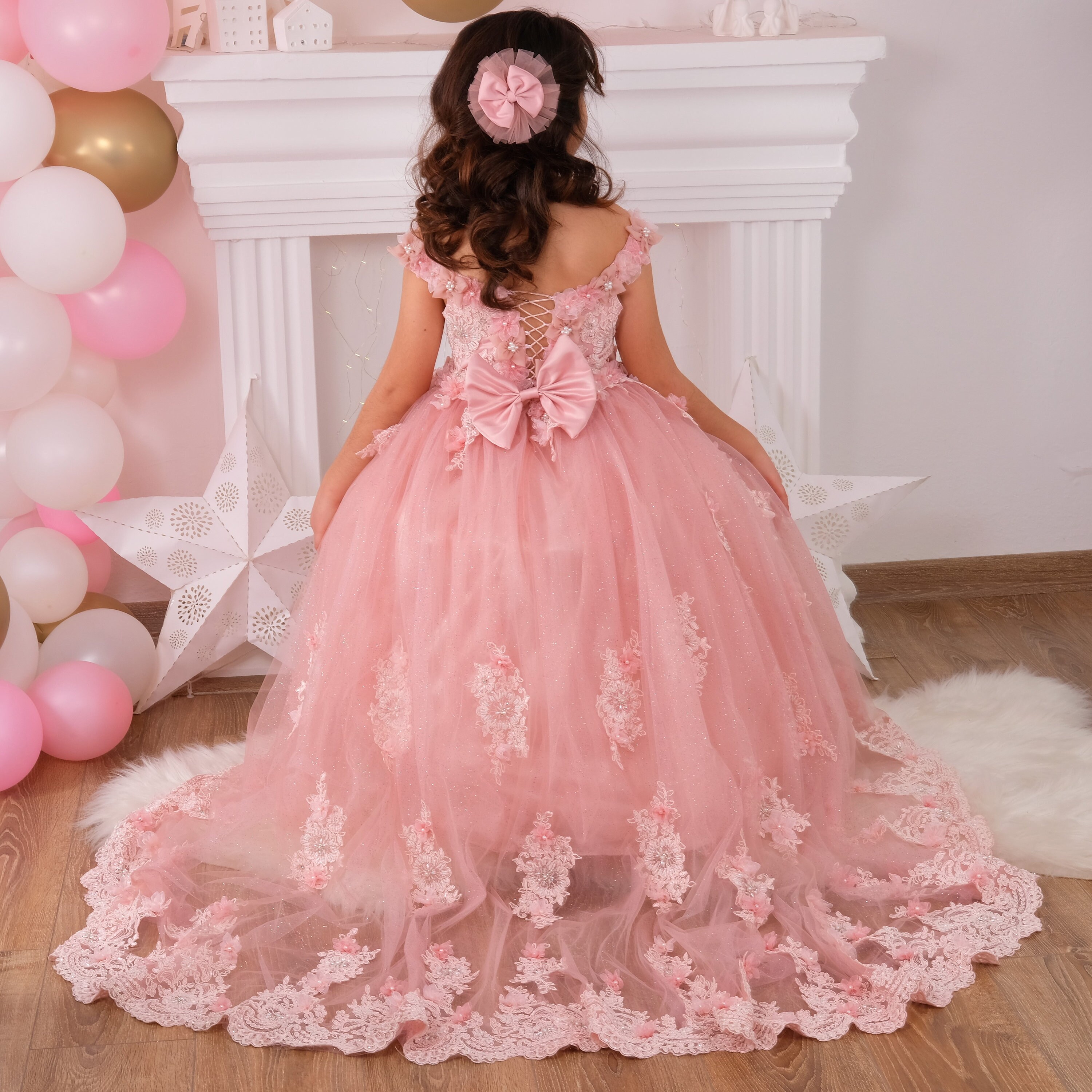 3d Flower Girl Dress Sweet 16 Quinceanera Gown Blush Pink - Etsy