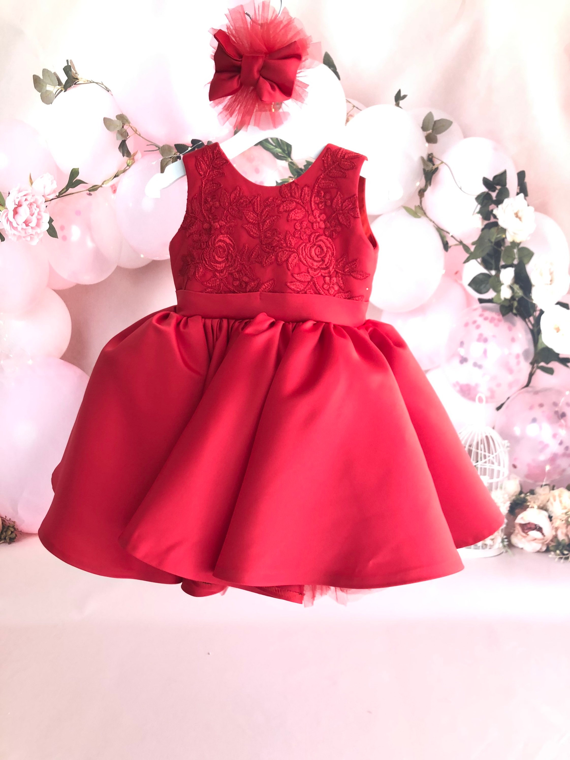 Red baby girl dress for special occasion long toddler gown Etsy