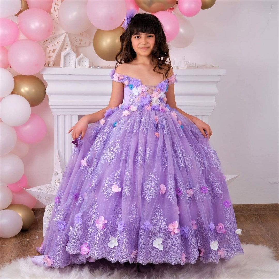 3d Flower Girl Dress Sweet 16 Quinceanera Gown Lilac Colorful - Etsy