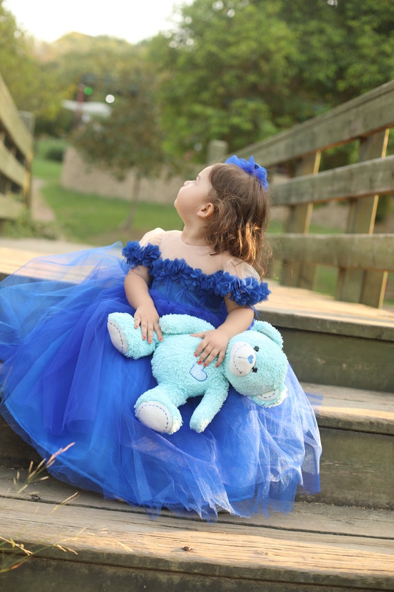 Vestido de bebé azul vestido azul real para niños - Etsy España