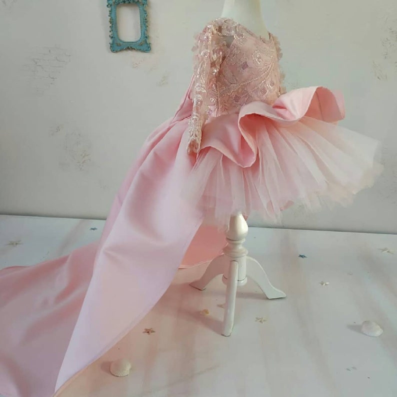 custom made dress for kid Baby girl dress for special occasion,pageant first birthday party dresses princess pink color dress for children