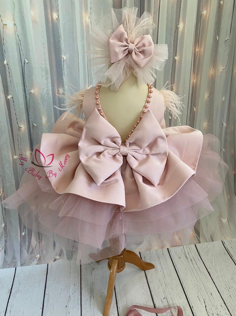 Blush girl pearls dress birthday girl tutu gown ballerina dress perfect toddler dress ruffle dress for baby rose gold baby dress formal dres 