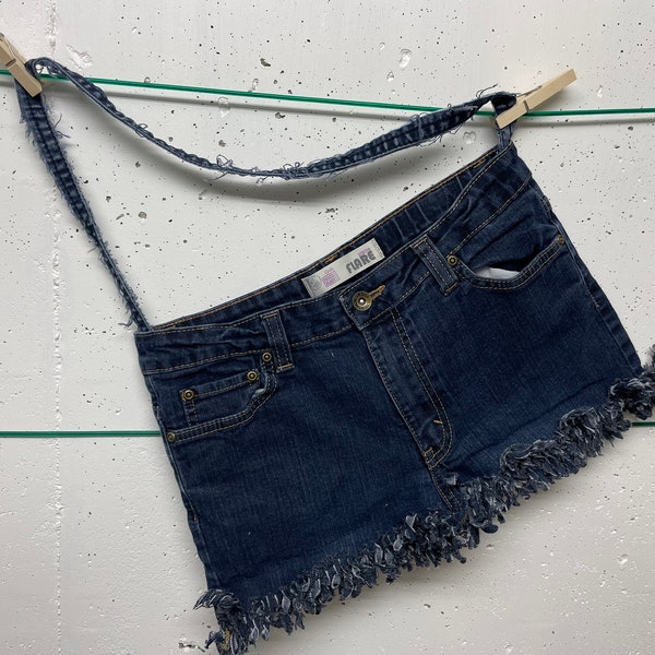 Denim Jean Flare Handbag Shoulder Bag Purse Tote Casual Hip Sling Market School Book Weekend Pockets Upcycled Reuse Repurpose Reimagine