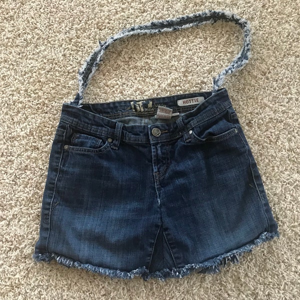 Denim Jean Hottie Handbag Shoulder Bag Purse Tote Casual Hip Sling Market School Book Weekend Pockets Upcycled Reuse Repurpose Reimagine