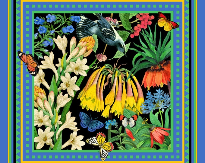 Garden - blue green floral small square silk *twill* neck scarf, scarf for bag, neckerchief scarves