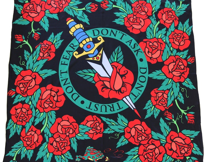 Femme Fatale Luxury Silk Scarf with Quote, Tattoo Dagger, Roses –  Meaningful Gift for Her