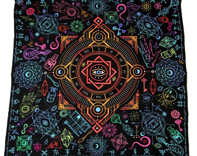 Alchemy Silk Scarf with Quote, Esoteric Symbols - a spiritual, meaningful gift for her