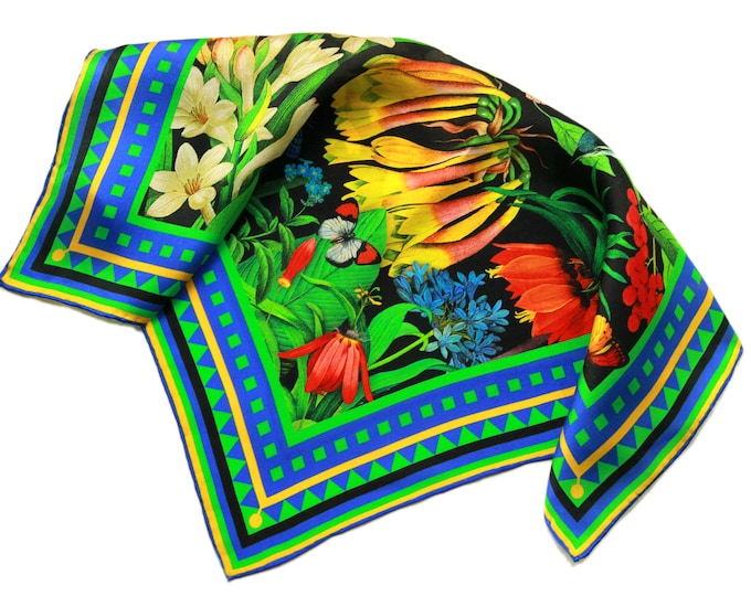 "Garden of Eden" Mini neck / bag / hair Silk *Twill* Scarf / Bandana