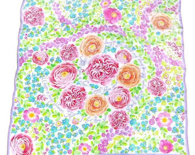 Floral White-Pink Luxury Silk Scarf with Quote – romantic Love / Anniversary Gift for Her