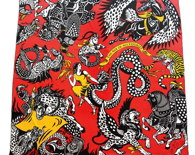 Age of Accessories Silk Scarf with Polka Dot Fantasy Beasts – 36x36 Gift for Her