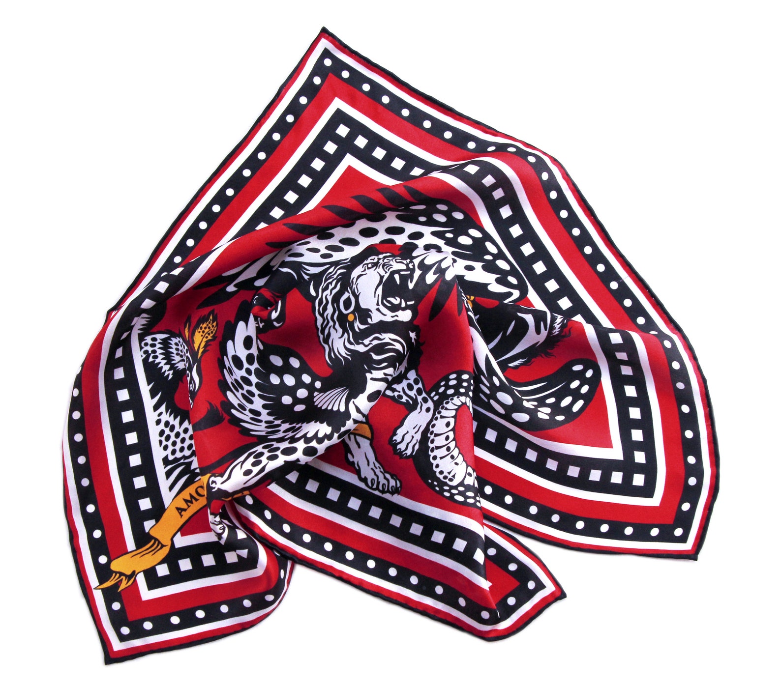 Myth Red Black White Small Square Silk twill Neck Scarf, Bag Scarf