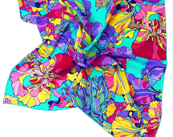 "Iris" Floral Silk Scarf