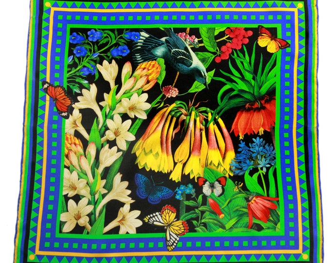 Garden of Eden Silk Scarf – Floral Butterfly Small Square Scarf