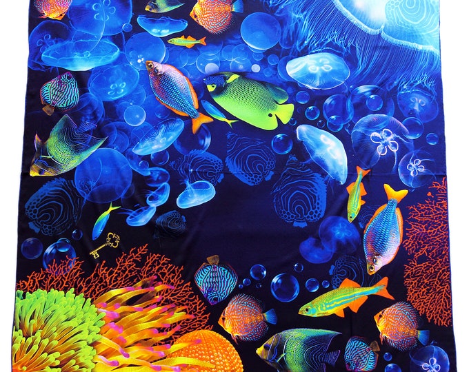 Coral Reef Ocean Silk Scarf – Tropical Fish - Sea Lover Gift for Her