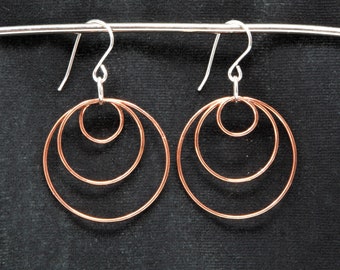 Geometric Copper Multiple Hoop Earrings with Sterling Silver Ear Wires