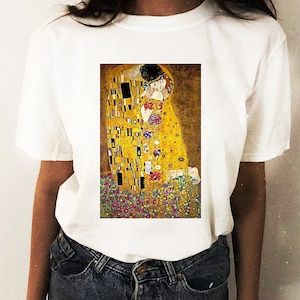 Dames T-shirt Gustav Klimt De kus schilderij, art t-shirt, meisje, shirt