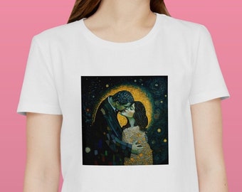 Women’s T-shirt The kiss in Starry night / modern art/ digital art girl t-shirt Van Gogh/ Gustav Klimt