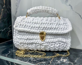 Luxury handmade crochet white bag, modern bag, woven bag, designer bag