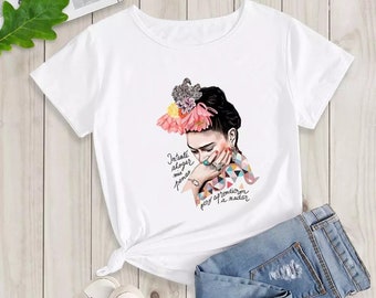 Camiseta mujer Frida Kahlo 2, arte, camiseta, regalo, regalo para ella, niña, camisa, camiseta blanca, algodón, top, ropa de mujer