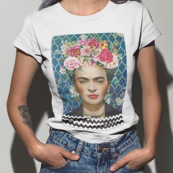 T-shirt femme Frida Kahlo blanc, t-shirt artistique, t-shirt artistique, chemise artistique, fille, coton