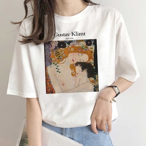レディース T シャツ グスタフ クリムト 母と子 女性の 3 つの年齢 白 T シャツ、アート、芸術的、芸術的なシャツ、絵画シャツ