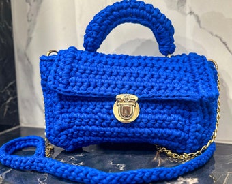 Handmade luxury crochet blue bag, handmade bag, woven bag, luxury bag, modern bag, crochet handbag, blue handbag, evening bag, stylish bag