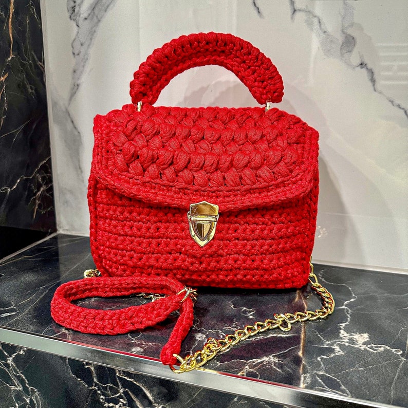 Luxury Handmade Crochet Red Bag Modern Bag Woven Bag Etsy