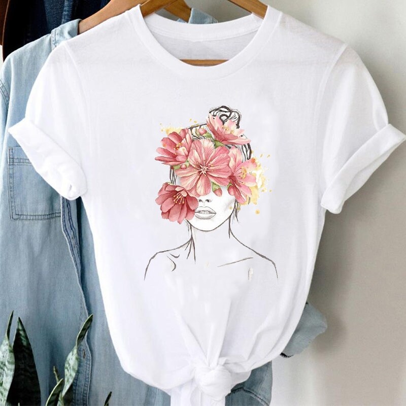 Woman Silhouette Flowers 2 T-shirt, art t-shirt, white t-shirt