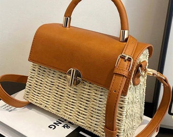 Women summer straw khaki handbag shoulder bag straw bag modern bag