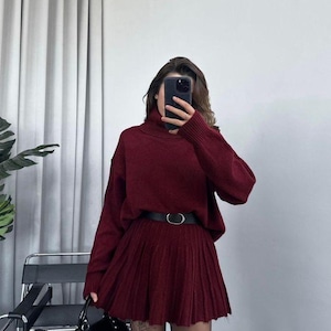 Maya Sexy Burgundy 2 Piece Knitted Set