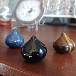 Spinning Bulbs! Black Obsidian Cobalt Blue Lapis Lazuli Golden Tiger Eye stone. Chocolate Tear Drop crystal. Gift for everyone. Mini Garlic