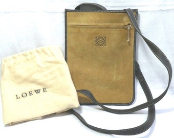 VINTAGE Authentieke LOEWE Bruin Tan Beige Leer Tan Suede Rits Cross Body Schoudertas Handtas