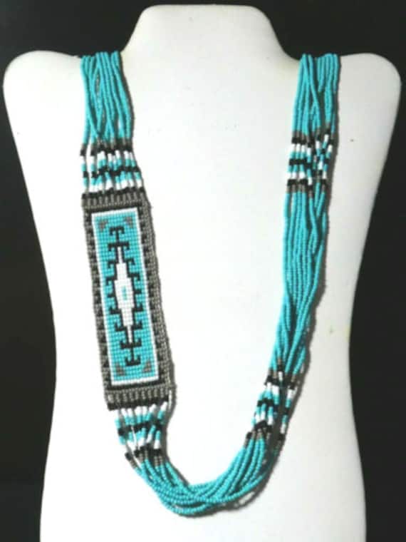 Vintage Navajo Seed Bead Necklace, Turquoise & Sterling Silver - Etsy