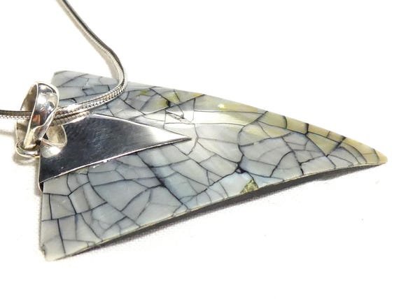PENDANT Necklace Triangular Silver 925 Blue Shell… - image 5