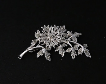 VINTAGE Sphinx Large Silvertone Marcasite Studded Layered Flower Floral BROOCH