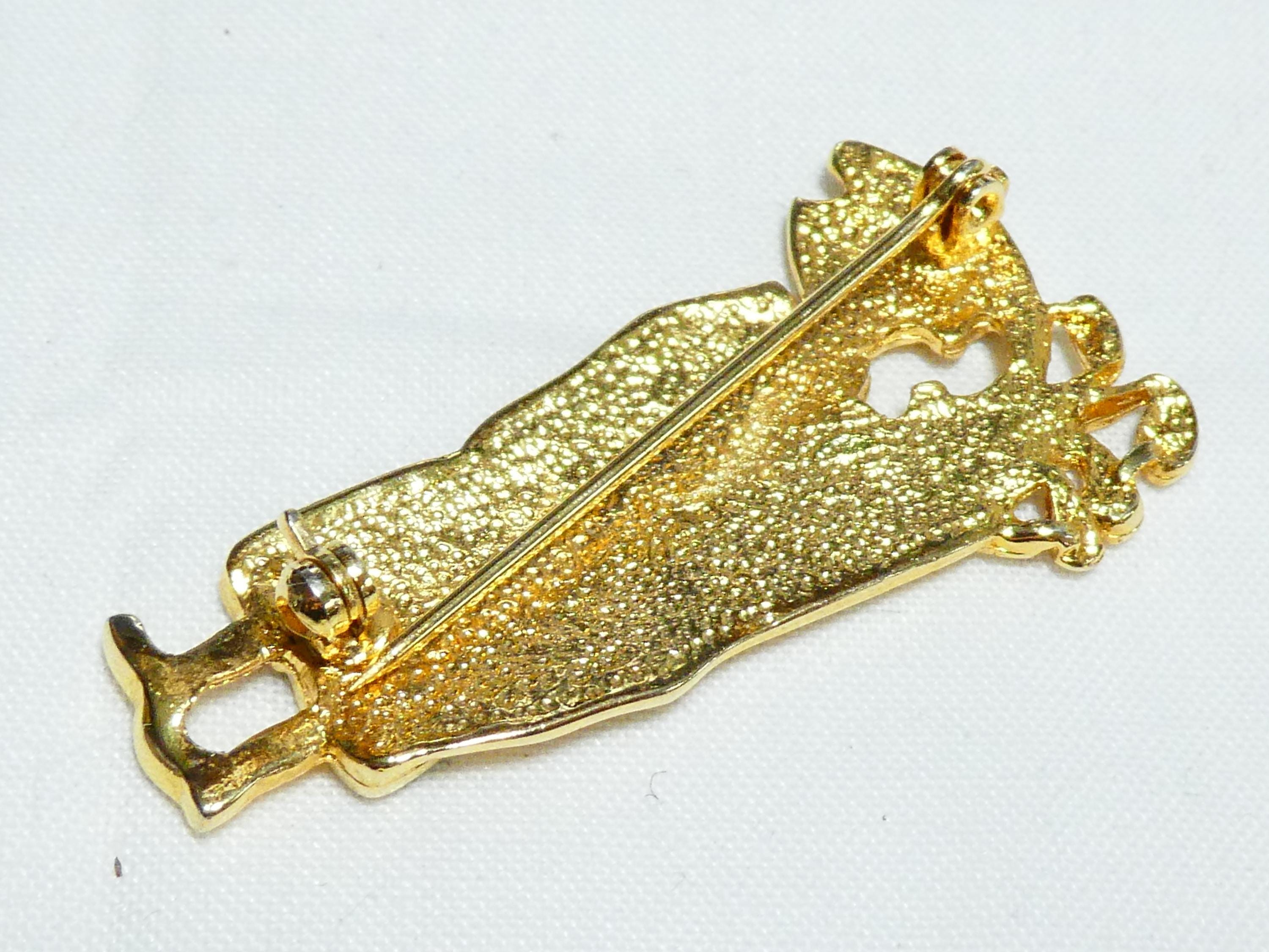 Broche Rétro Couleur Or - Motif Sac De Golfeur Avec Cristal/diamant, Référence 5239