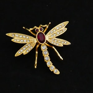 May include: A gold-tone dragonfly brooch with clear rhinestones and a red centre stone.