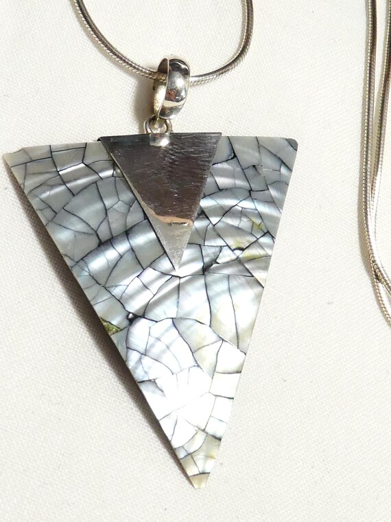 PENDANT Necklace Triangular Silver 925 Blue Shell… - image 4