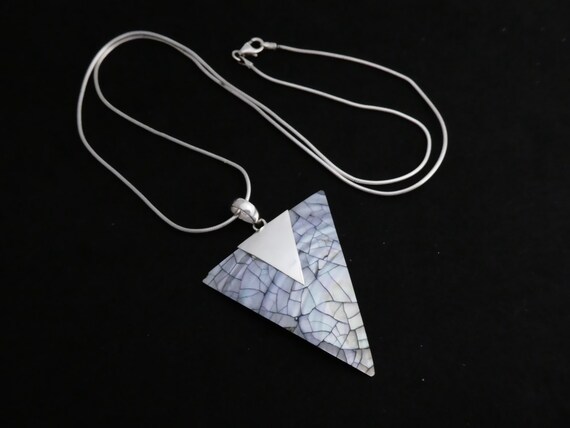 PENDANT Necklace Triangular Silver 925 Blue Shell… - image 1