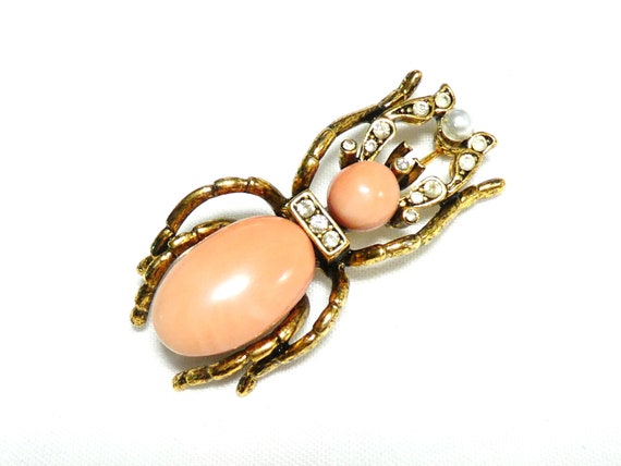 VINTAGE Joan Rivers 24ct Gold Plated Peach Cabocho