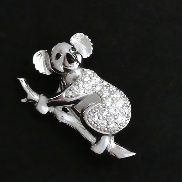 Lovely Swarovski Silver Plated Clear Crystal Studded Koala Bear BROOCH