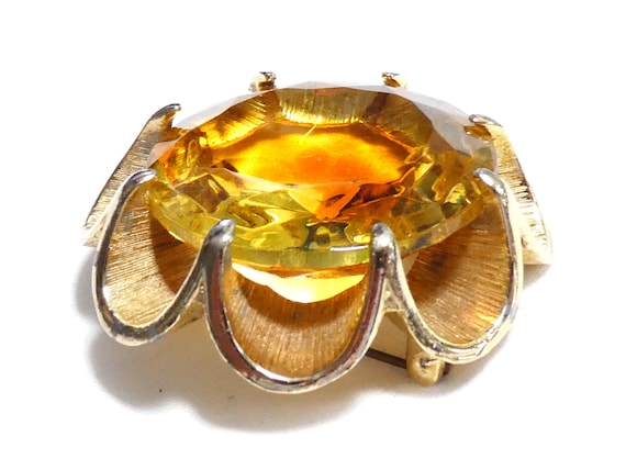 Grosse Broche Flèche En Métal Doré Avec Verre Irisé – Style Imposant, état Neuf
