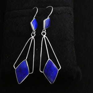 ÖRHÄNGEN Afghanistan Blå Lapis Lazuli Silver 925 Tråd Diamantformad Droppe