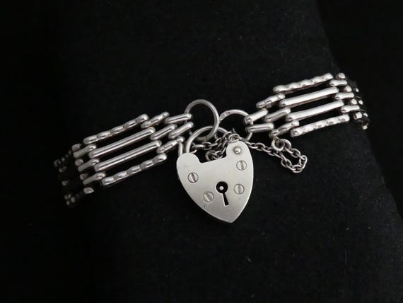 BRACELET LC Padlock Hallmarked Silver 925 Crimped/smooth 4 Link