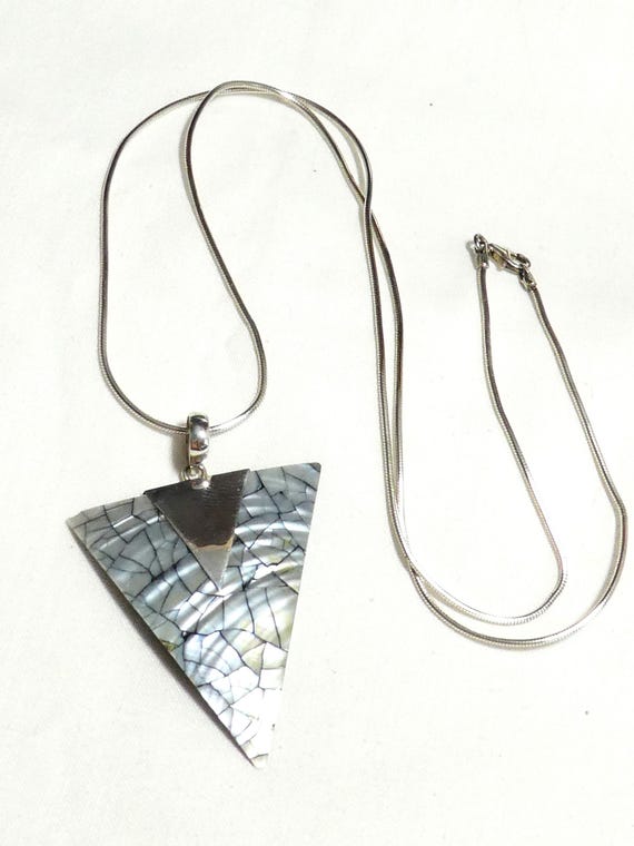 PENDANT Necklace Triangular Silver 925 Blue Shell… - image 3