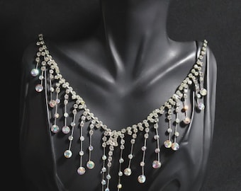 Signed Kirks Folly Silvertone Aurora Borealis Crystal Fringe Drop NECKLACE