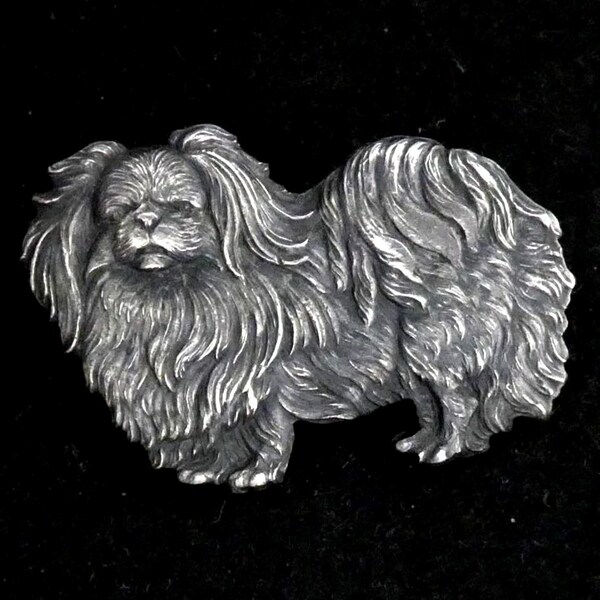 VINTAGE Signed Kenart Made in England Pewter Pekingese Dog BROOCH