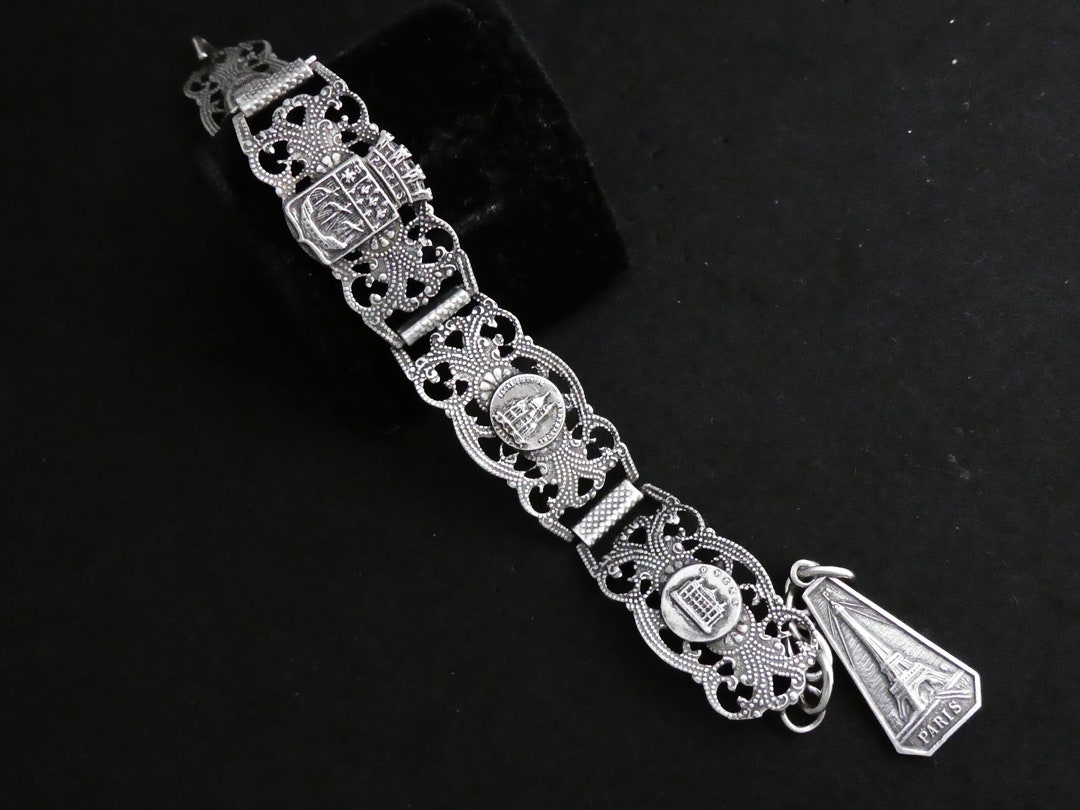 Bracelet Vintage Filigraine Depose Paris Silver Plated Ornate