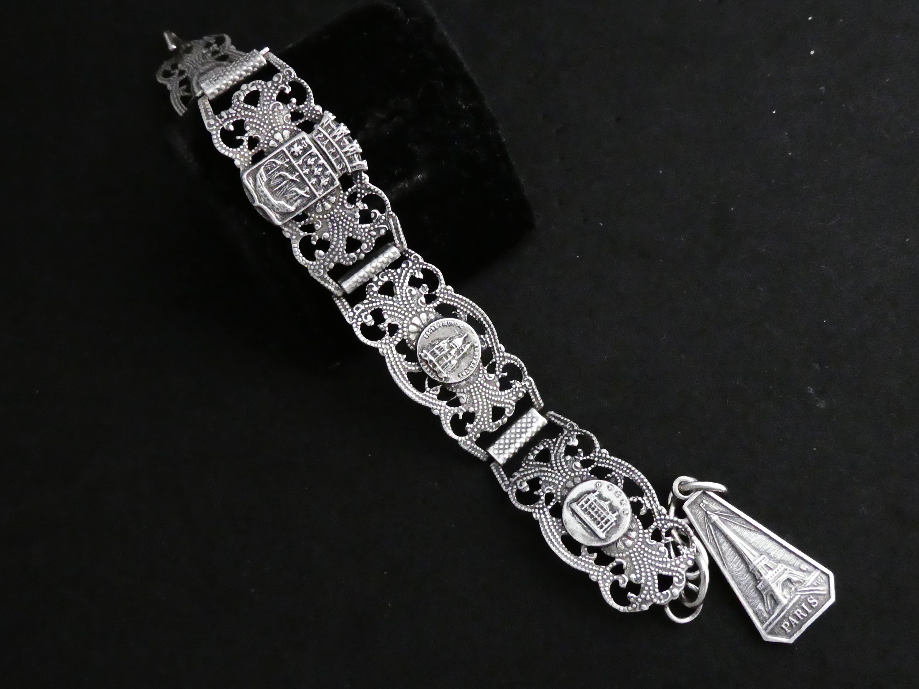 Ciondolo Croce In Filigrana Vintage Con Catena - Argento Antico E Cristalli - 60x50 Mm